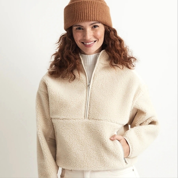 NWT Madewell Faux Shearling Half Zip Pullover in cream size small - Picture 4 of 7